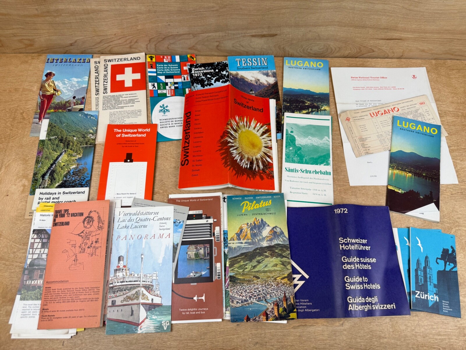Lot Vintage International Travel Maps Letter 60s 70s Suisse Luzern Lugano Zurich