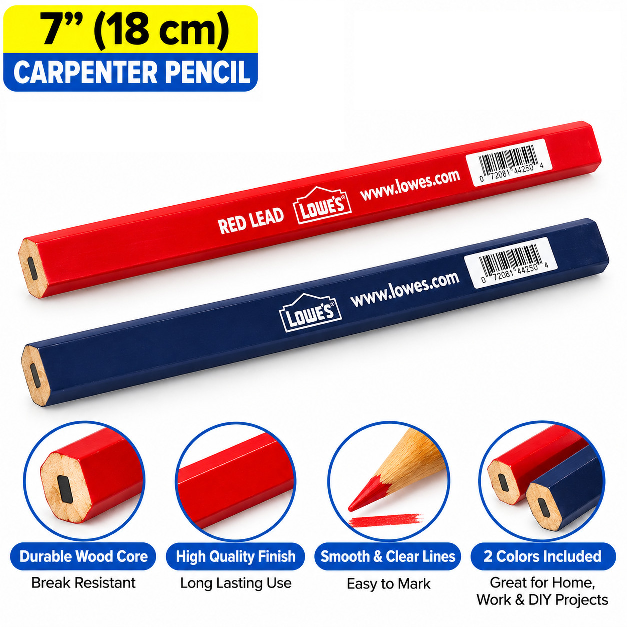 2 Pcs Lowes 7” inch Carpenter Pencils Bule, Red