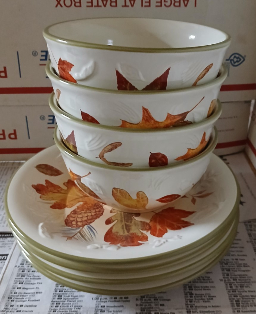 Longaberger Plates & Bowls Botanical Fields - Set of 8 (4 of each) New in Box