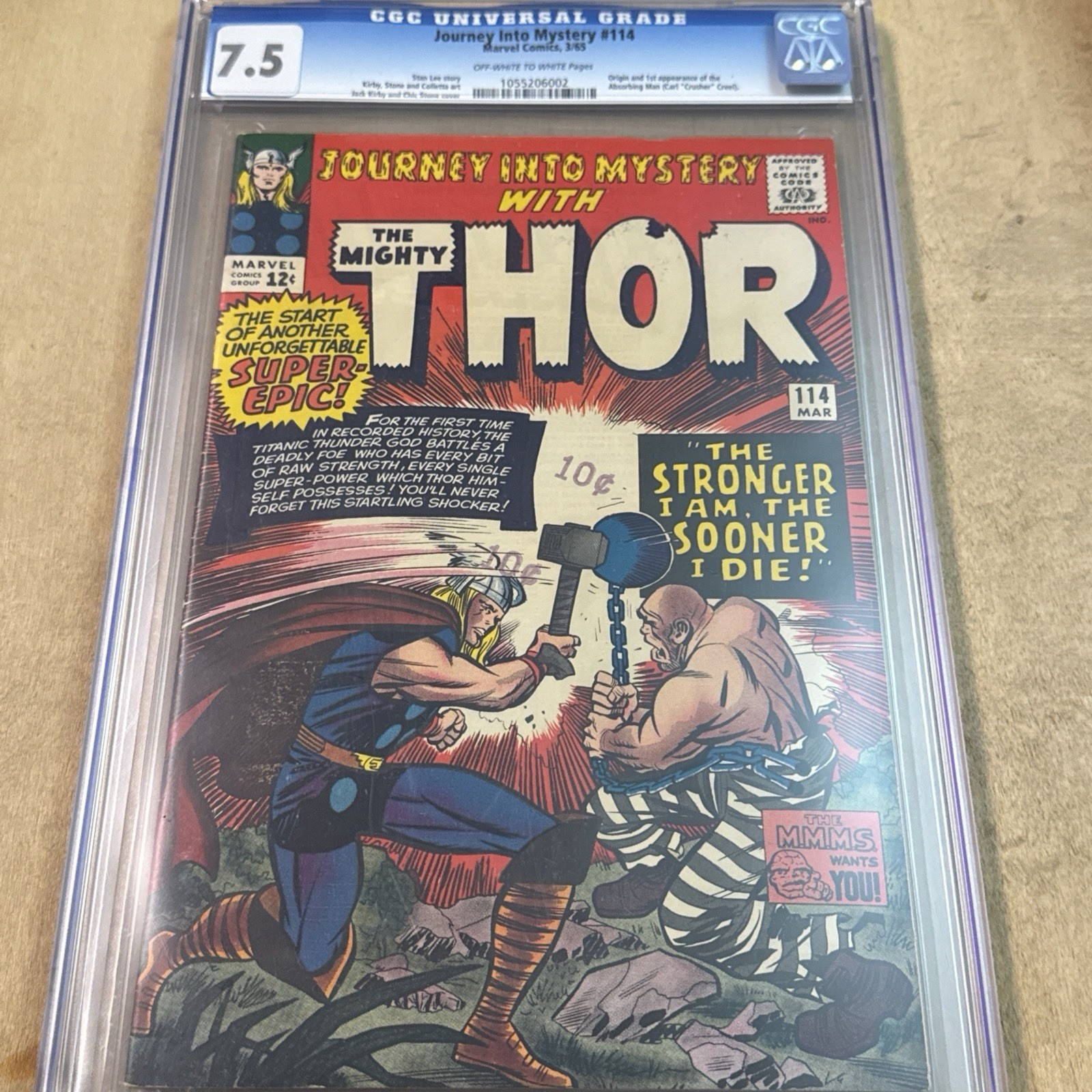1965 Thor Journey Into Mystery #114 CGC 7.5 1st appearance Absorbing Man