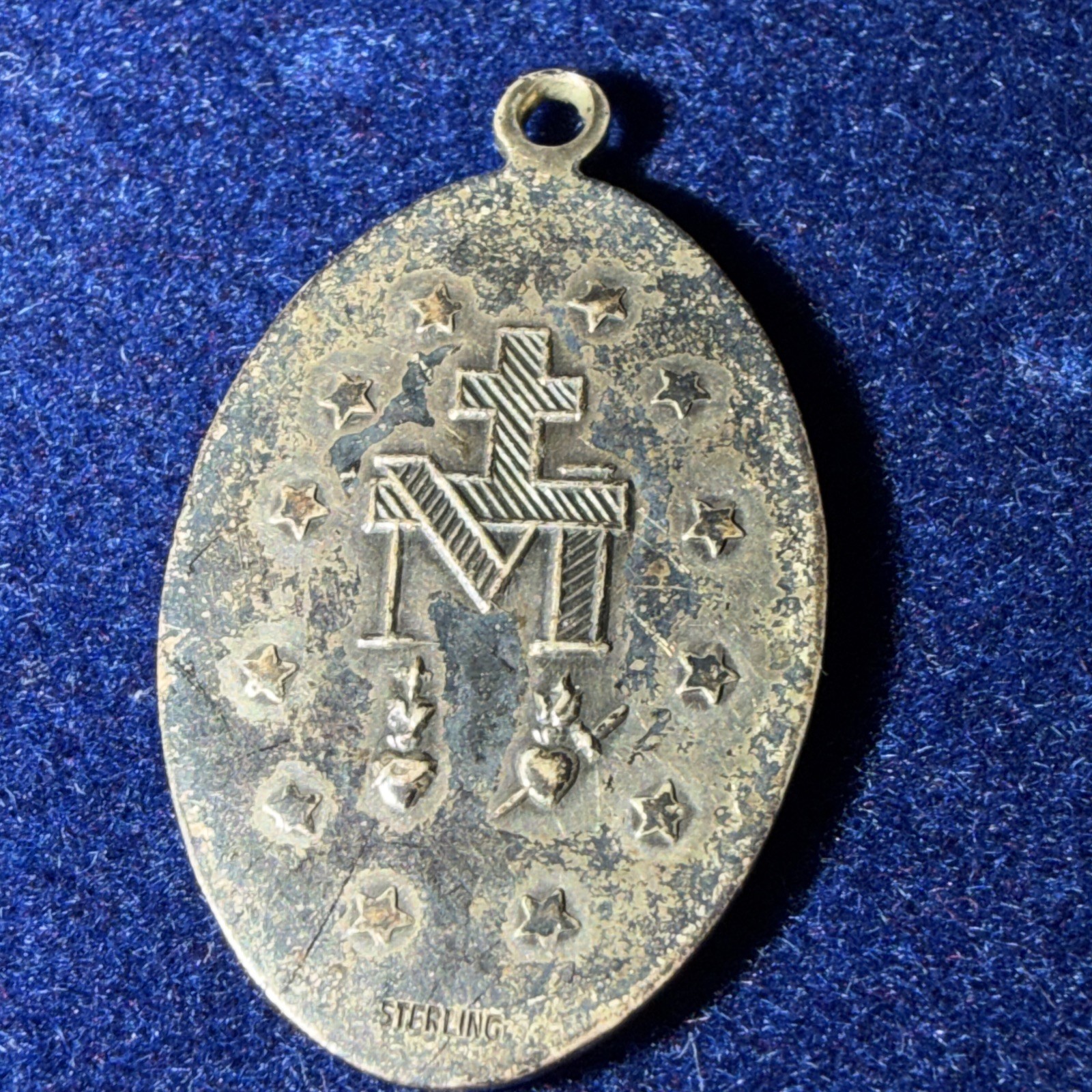 Vintage  Mother Mary Pray For Us, Sterling Silver Pendant