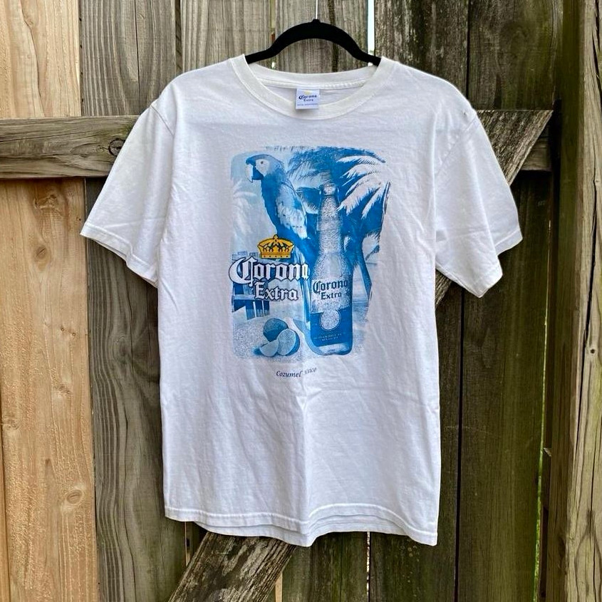 Vintage 90s Corona Extra Official Licensed White Graphic T-Shirt Cozumel Mexico