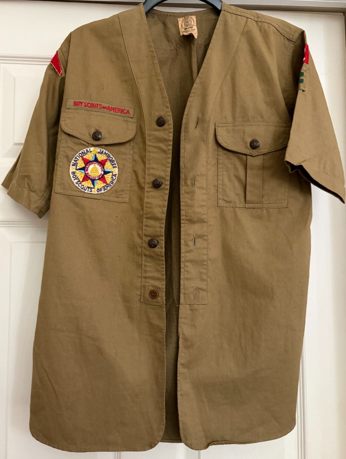 RARE 1935 BSA JAMBOREE PATCH & RED ARCH PATCH on VINTAGE UNIFORM SHIRT RARE 1935 BSA JAMBOREE PATCH & RED ARCH PATCH on VINTAGE UNIFORM SHIRT