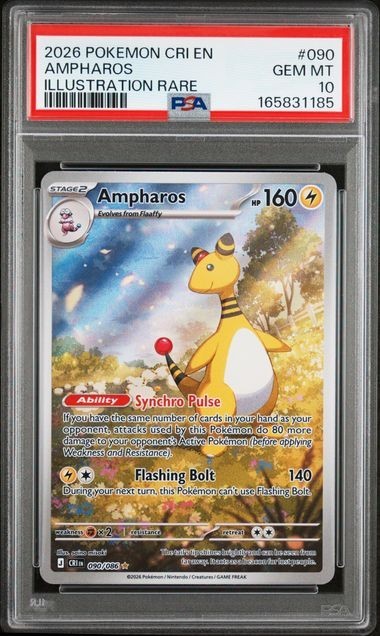 2026 POKEMON CRI EN-CHAOS RISING ILLUSTRATION RARE #090 AMPHAROS PSA 10