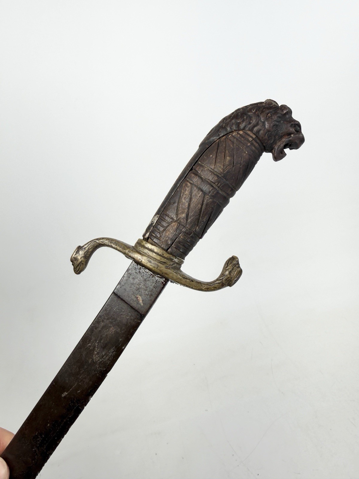Antique 18-19th Century German European Lions Head Gem Eye Hunters Short Sword Antique 18-19th Century German European Lions Head Gem Eye Hunters Short Sword