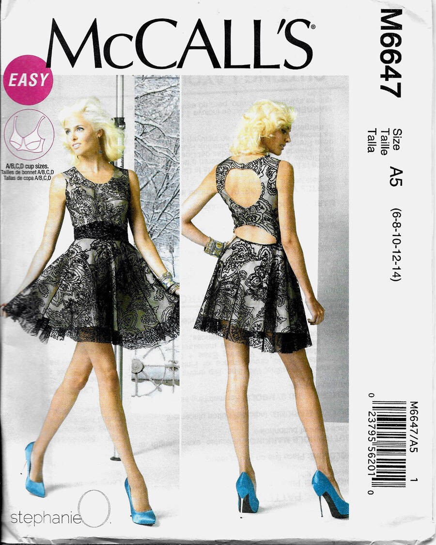McCall\'s 6647 Easy Misses\' Lined Cocktail Dress Sewing Pattern Backless Short