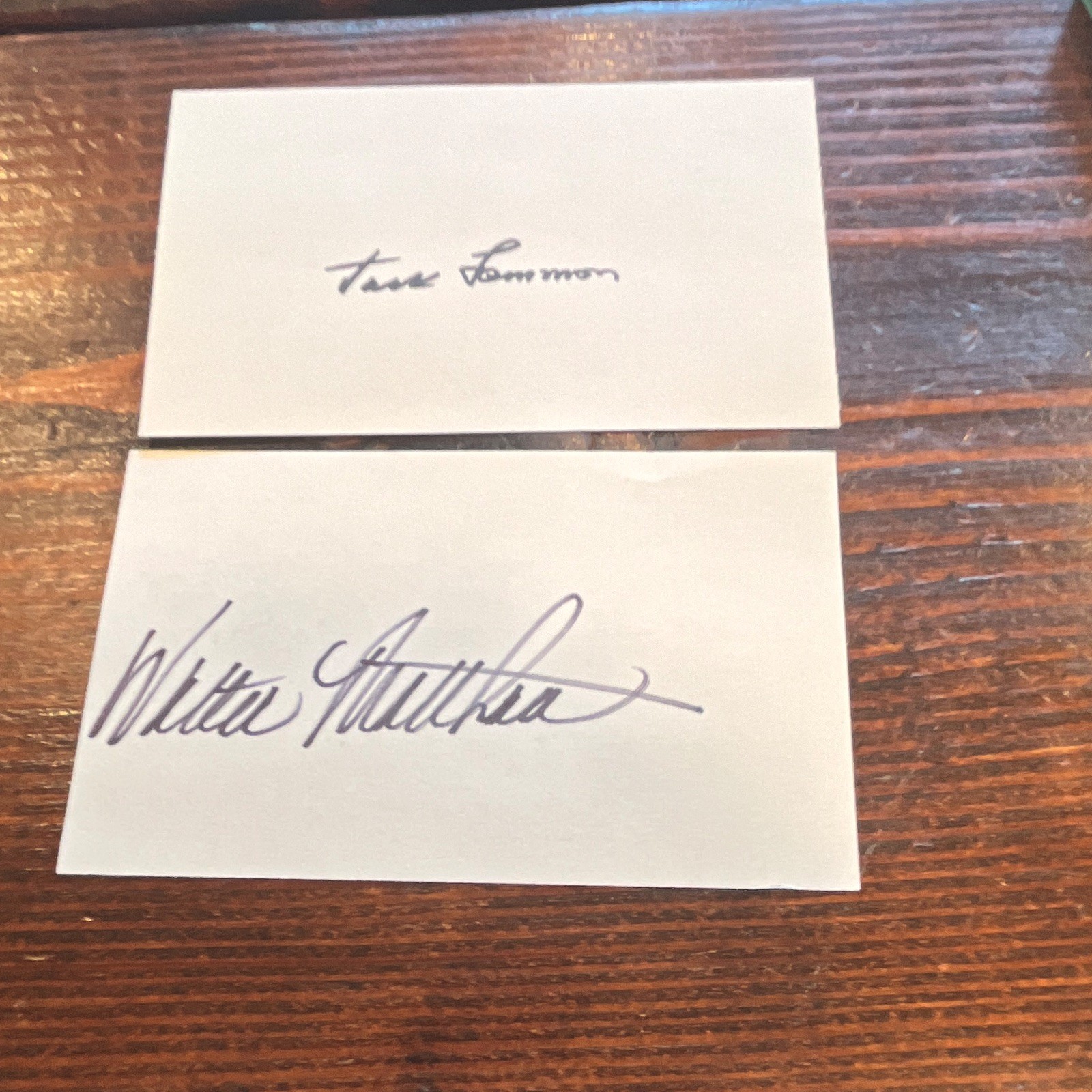 Walter Matthau and Jack Lemmon Autographed 3x5 cards from Grumpy Old Men