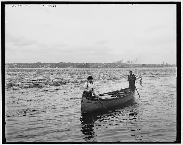 Photo:Sault Ste. Marie Mich Indians Poling in Rapids 1900s Canoe