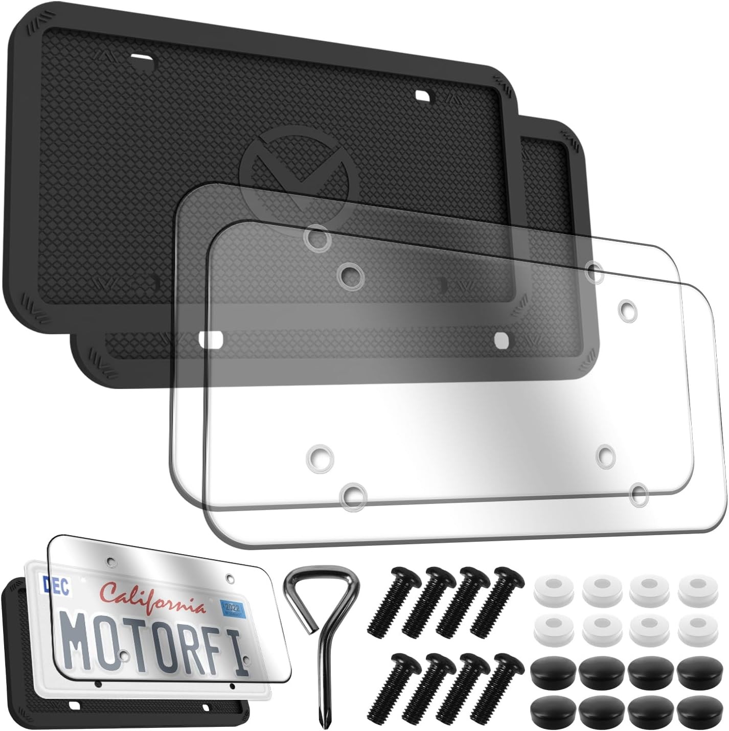 2-Pack Black Silicone License Plate Frame & Clear Cover, Rust-Proof 2-Pack Black Silicone License Plate Frame & Clear Cover, Rust-Proof