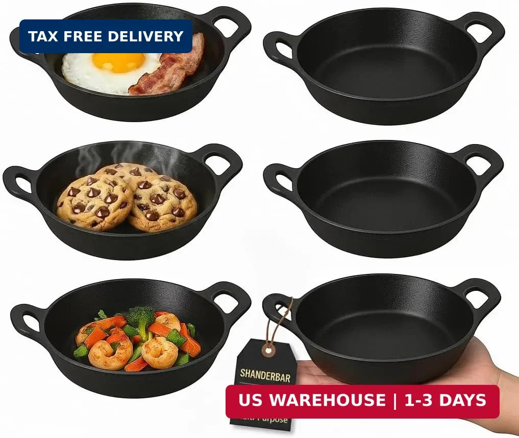 Set of 6 Mini Cast Iron Skillets with Handle, 4.8 x 4.8 x 1.3 Inch Set of 6 Mini Cast Iron Skillets with Handle, 4.8 x 4.8 x 1.3 Inch