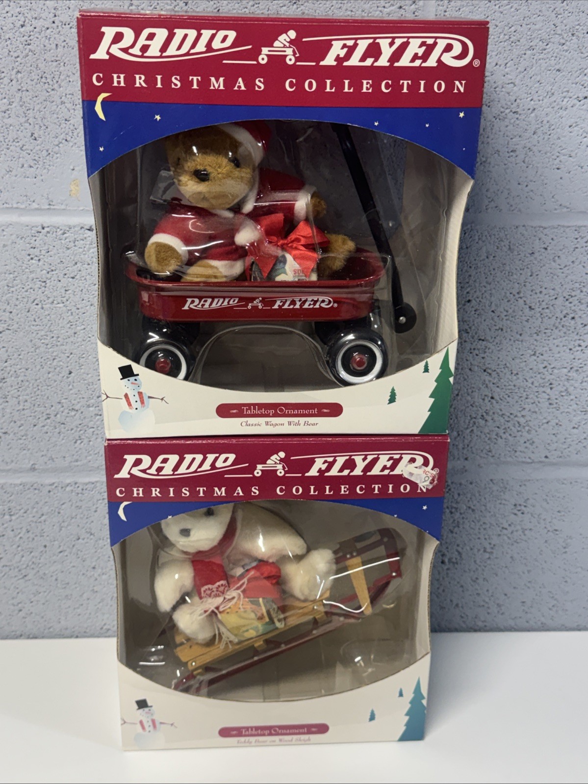 1998 Radio Flyer Christmas Wagon Santa Bear & Sled Bear Tabletop Ornament LOT 1998 Radio Flyer Christmas Wagon Santa Bear & Sled Bear Tabletop Ornament LOT