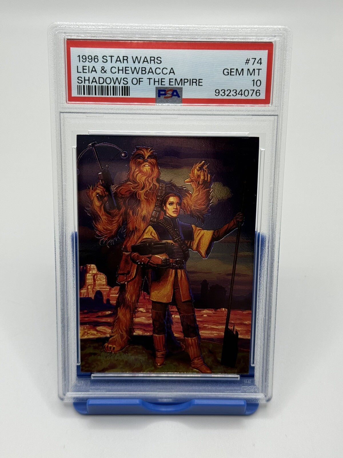 1996 TOPPS STAR WARS SHADOWS OF THE EMPIRE #74 LEIA & CHEWBACCA FOIL PSA 10