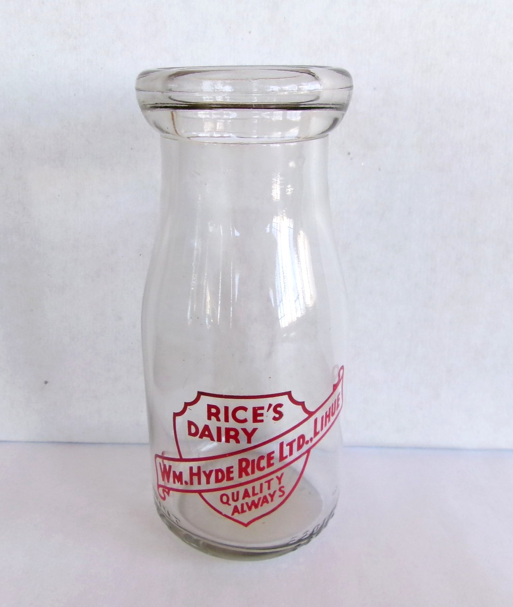Vintage Wm. Hyde Rice LTD. Lihue Hawaii 1/2 Pint Milk Bottle Rice\'s Dairy