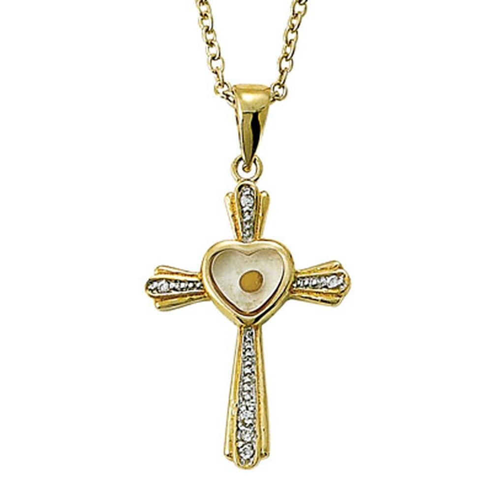 Ladies 14kt Gold Plated Sterling Silver Mustard Seed Cross Pendant Necklace