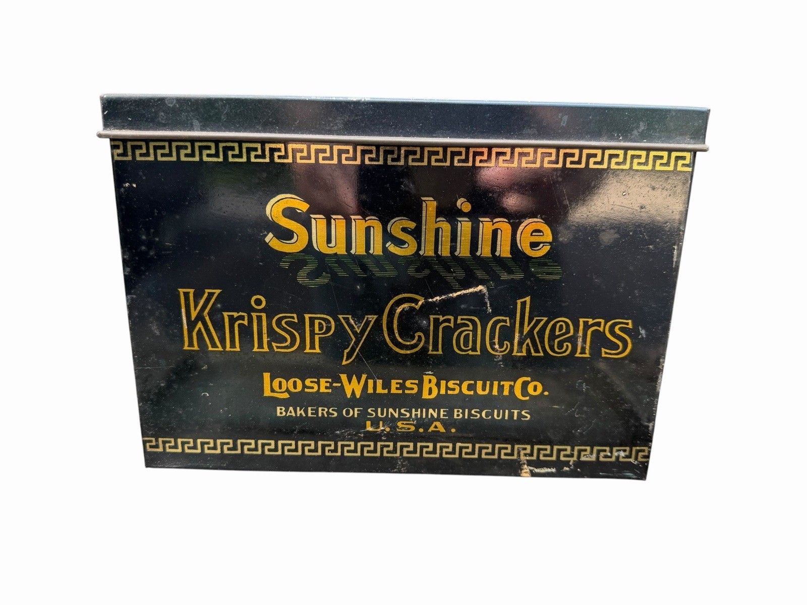 Antique Vintage Sunshine Krispy Crackers Loose Wiles Biscuits Co Tin Box