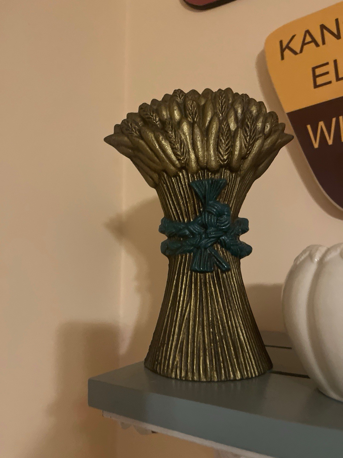Vintage Solid Brass Wheat Sheaf Door Stop / Porter | Harvest Rustic Farmhouse 