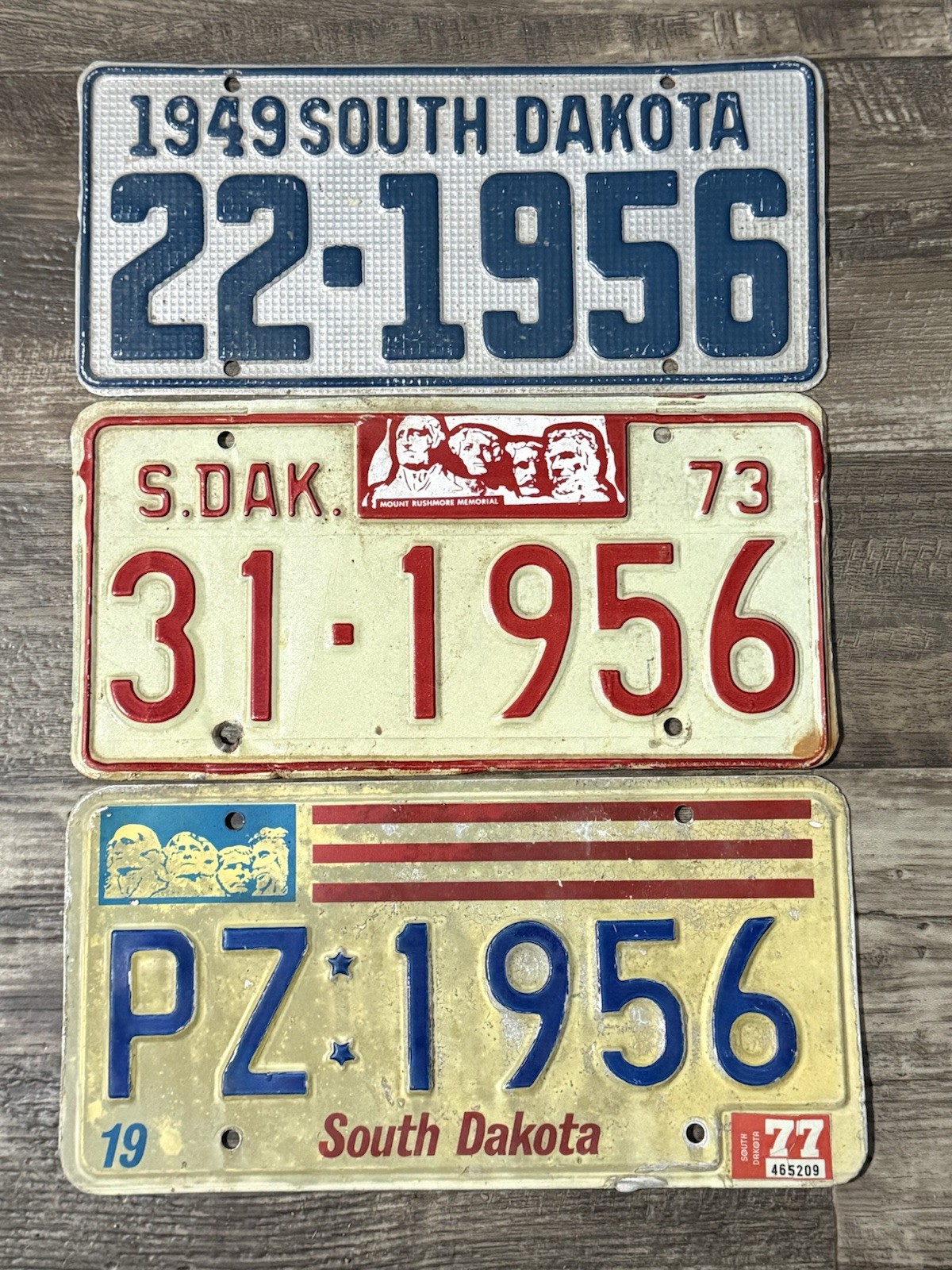Attention 1956 Collectors-3 South Dakota license plates With “1956” 1949-73-77