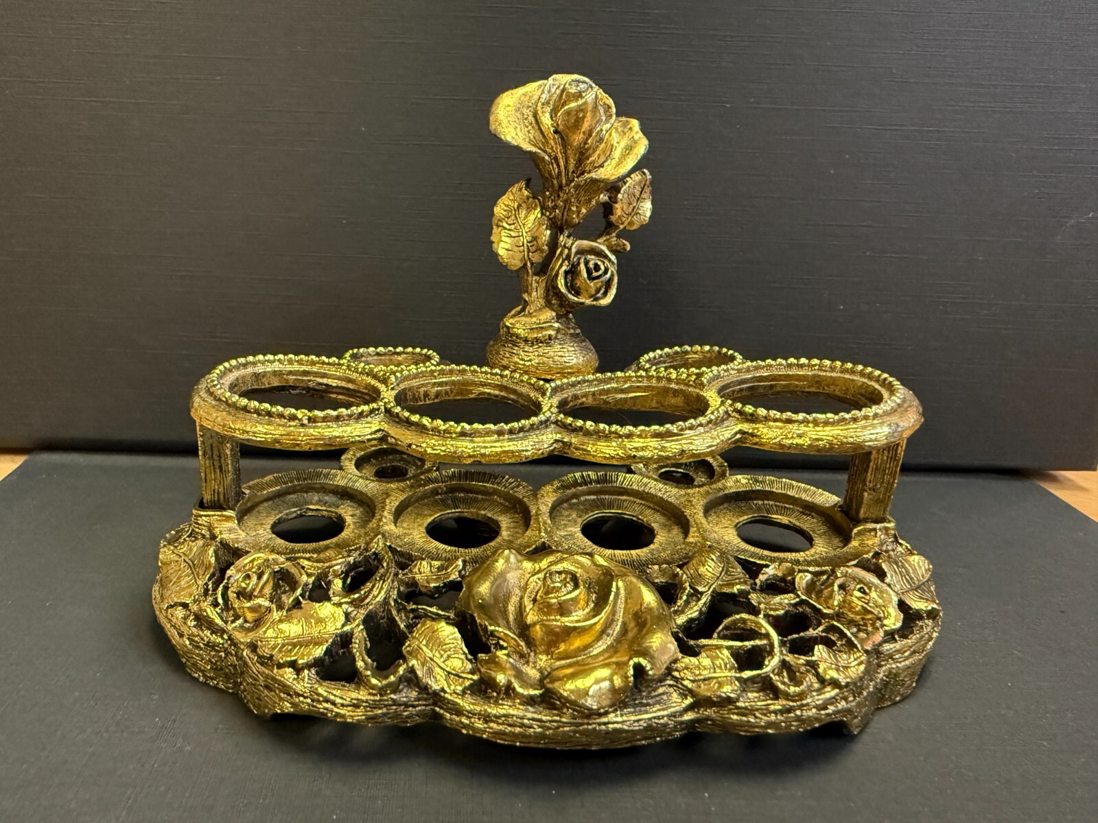Vintage Matson K508 Gold Plated Rose Lipstick Holder 6 Slot Hollywood Regency