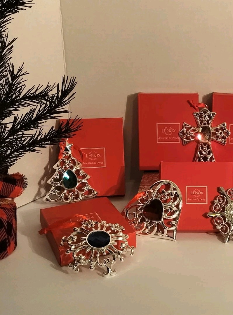 Lennox Set Of 4 Bejeweled Silver plated Tree Ornaments