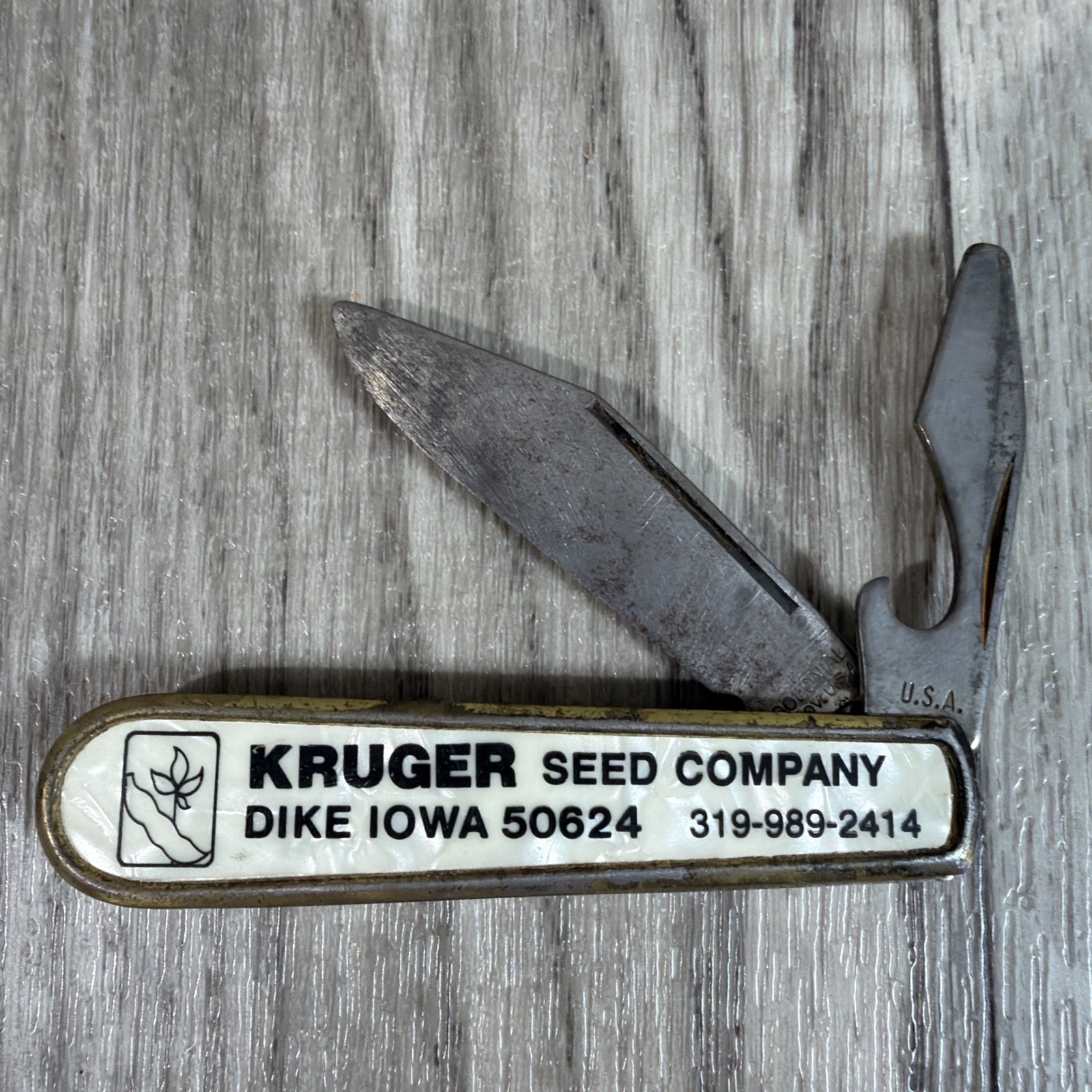 Vintage Colonial Advertising Pocket Knife Kruger Seed Company Dike Iowa