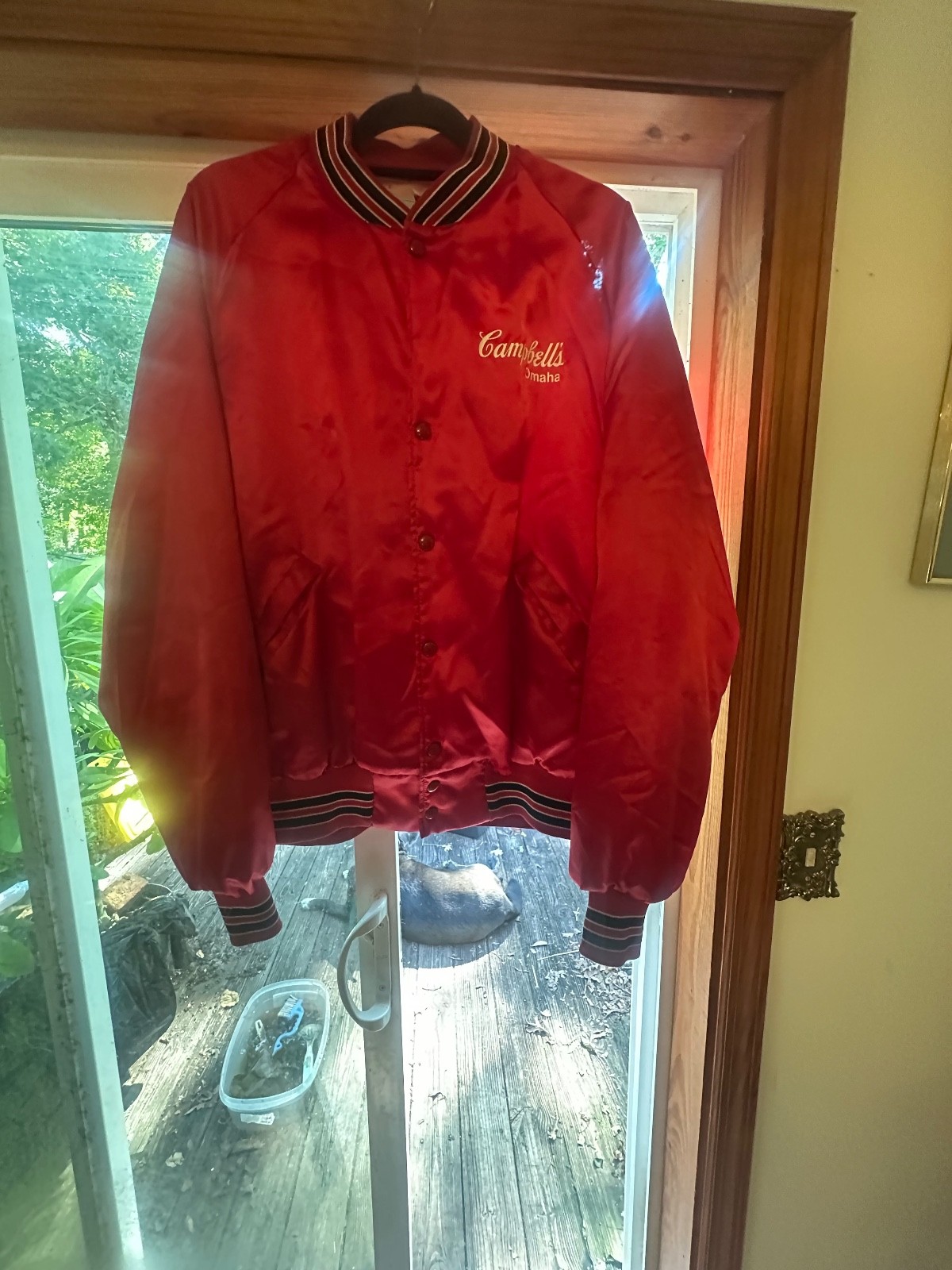 Vintage Campbell\'s Soup Omaha Red Satin Jacket Dunbrooke  Size XL