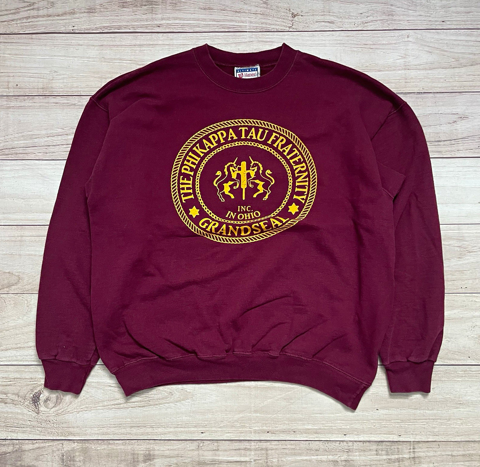 Vintage Y2K Phi Kappa Tau Fraternity Grand Seal Maroon Crewneck Sweatshirt Large