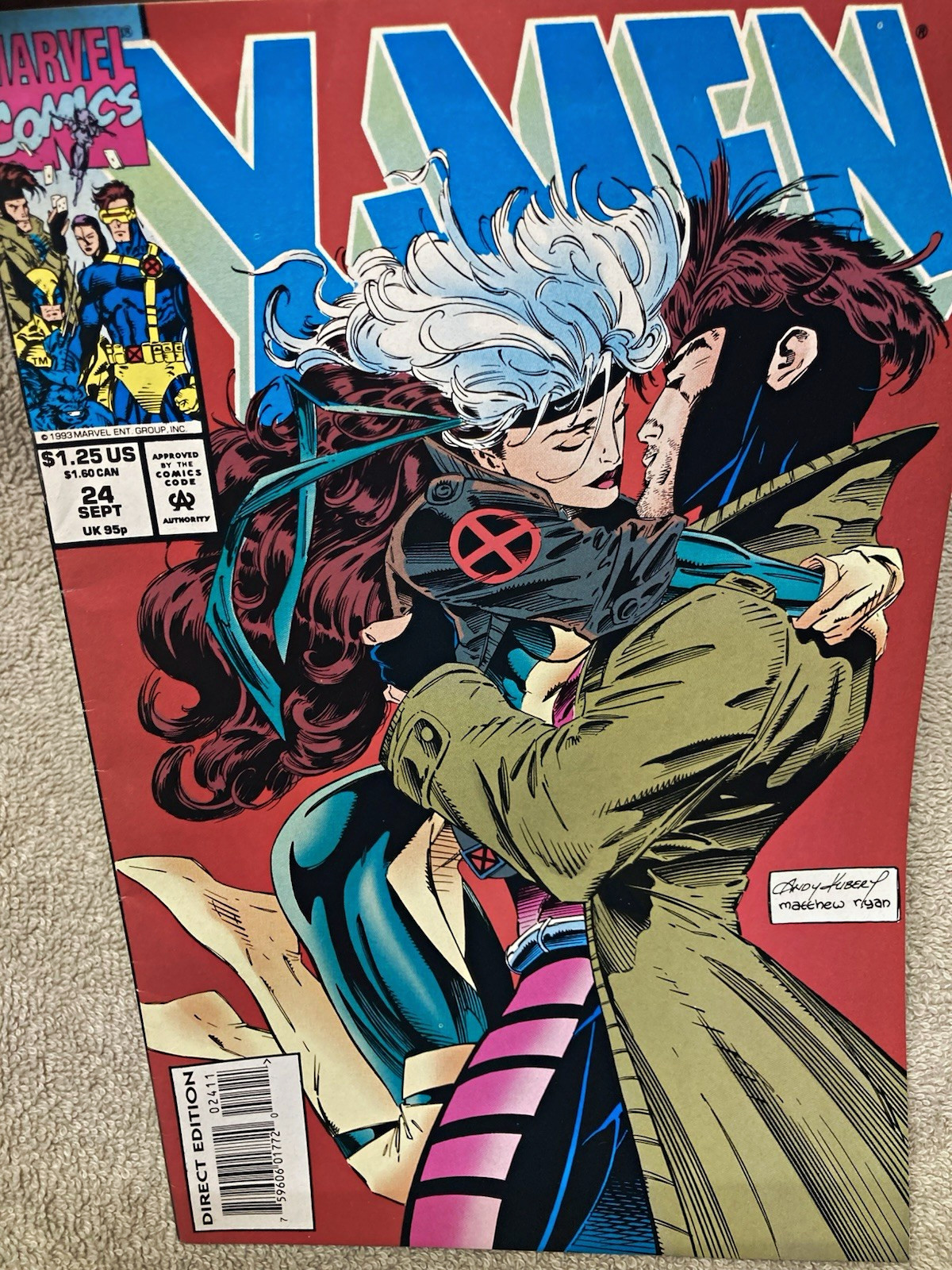 Marvel Comics X-Men #24 (1993) Direct Edition Rogue Gambit Cover Andy Kubert