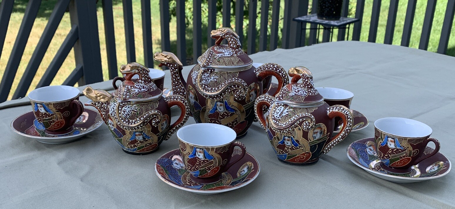 VTG Rare JB BETSON’s 15 PC  Dragonware Tea Set Includes Lids & 6 Cups & Saucers