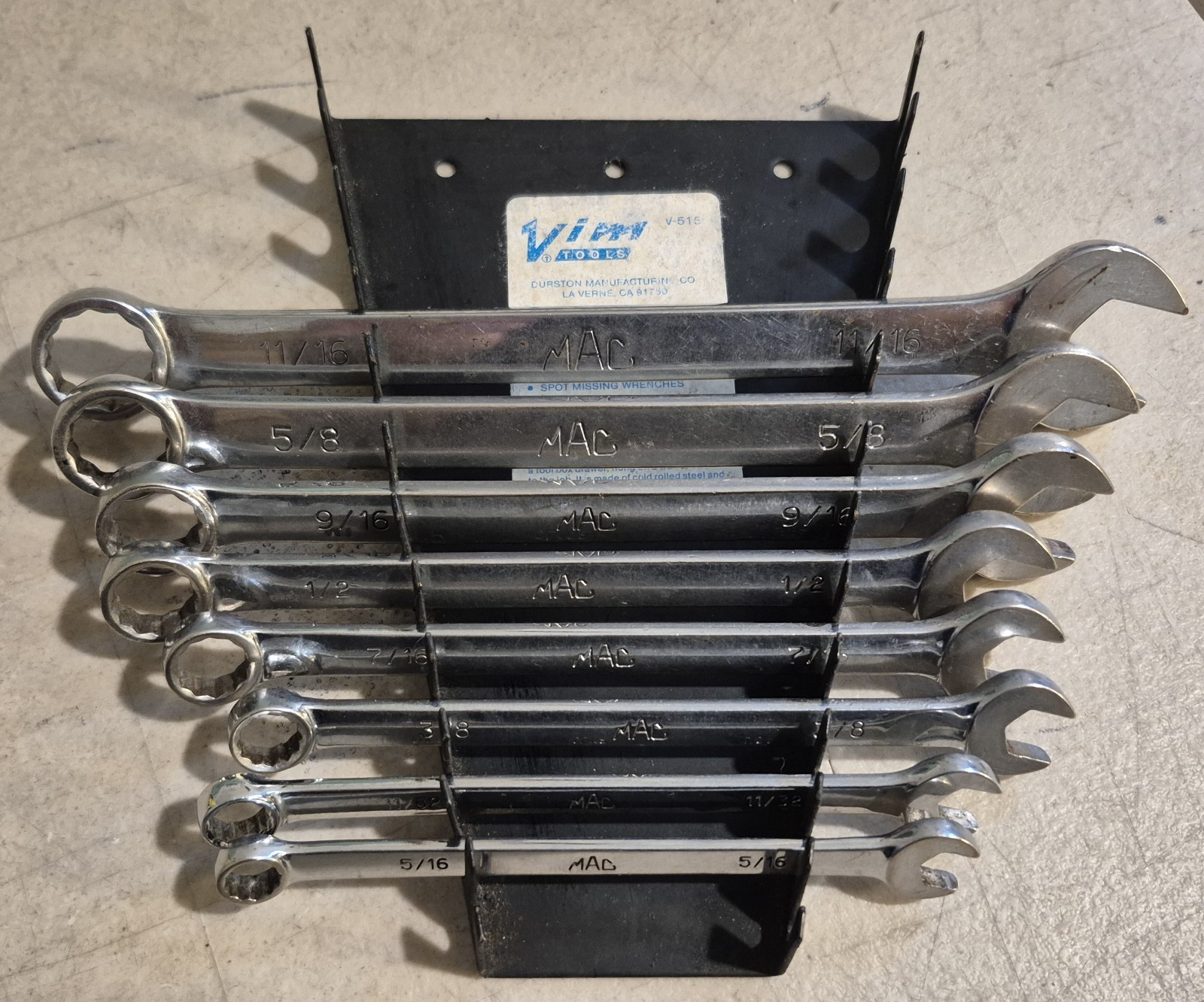 Mac Tools 8 Pc CL Combination Wrench Set CL102-CL222 5/16\