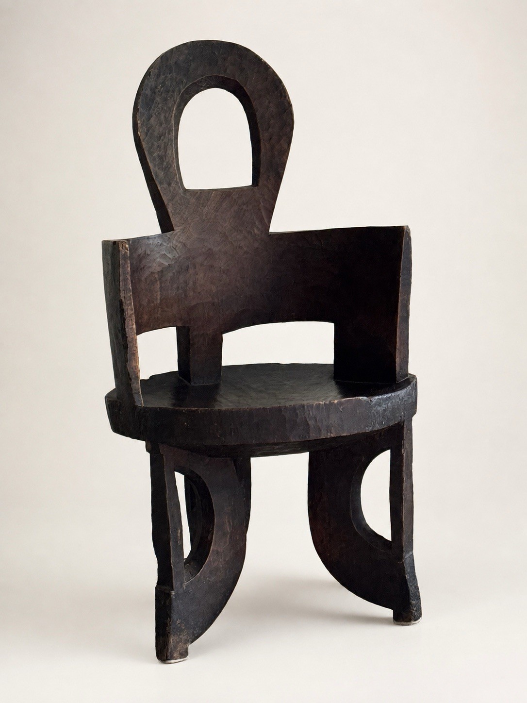 Vintage Ethiopian Jimma Three Legged Chair, Hand Carved From One Piece of Wood