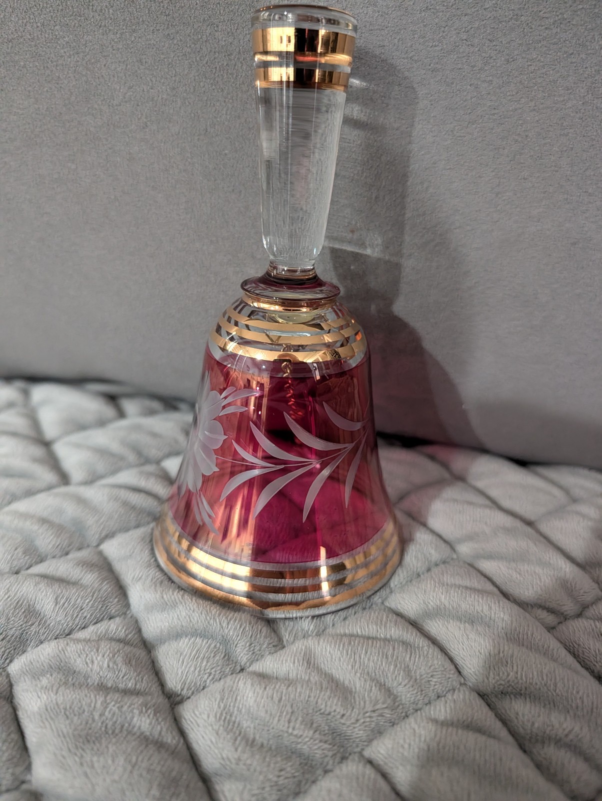 Decorative Handheld Glass Etched Bell Display Piece