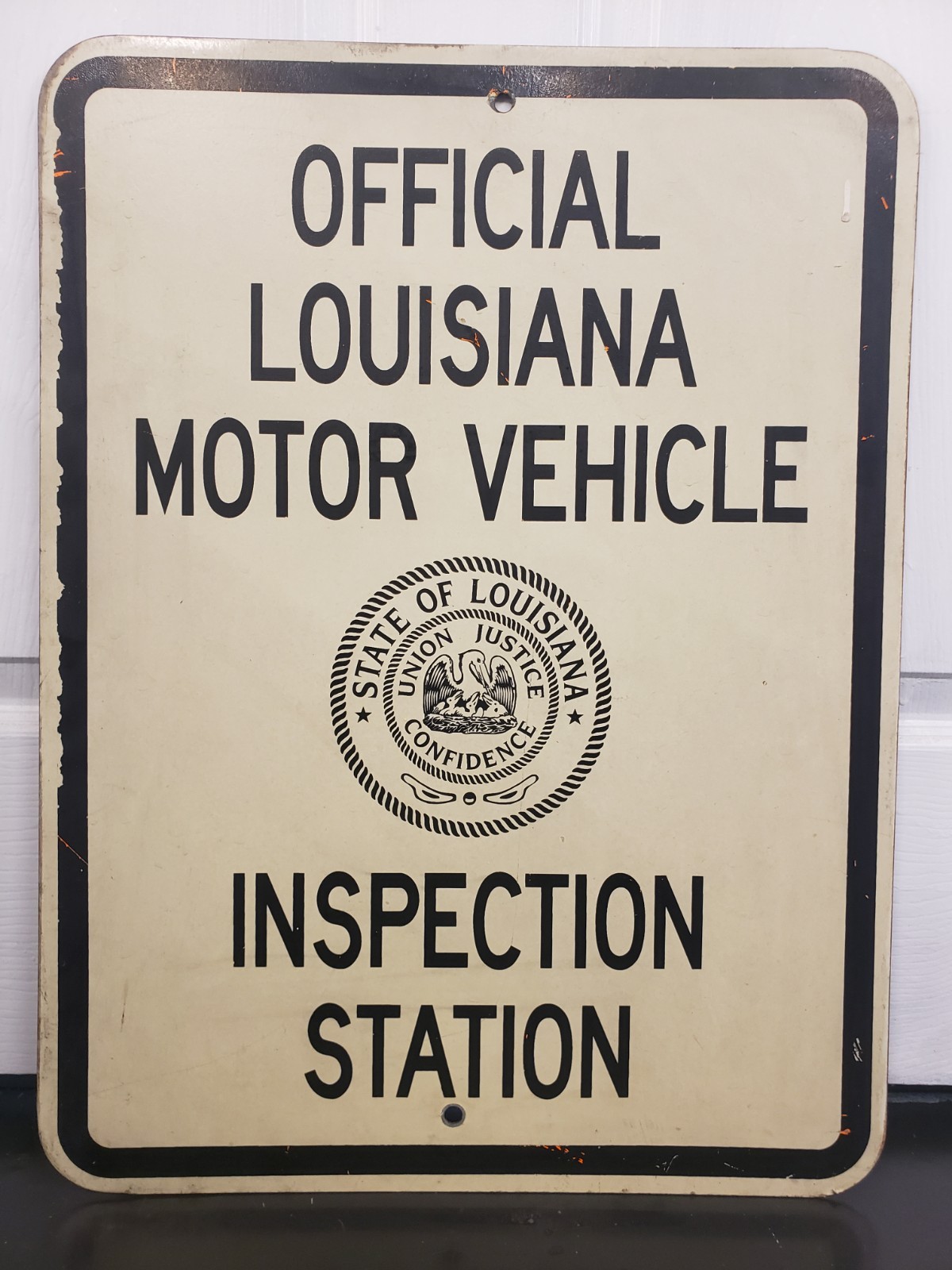 Vintage Louisiana State Motor Vehicle Inspection Station Brake Tag Metal Sign