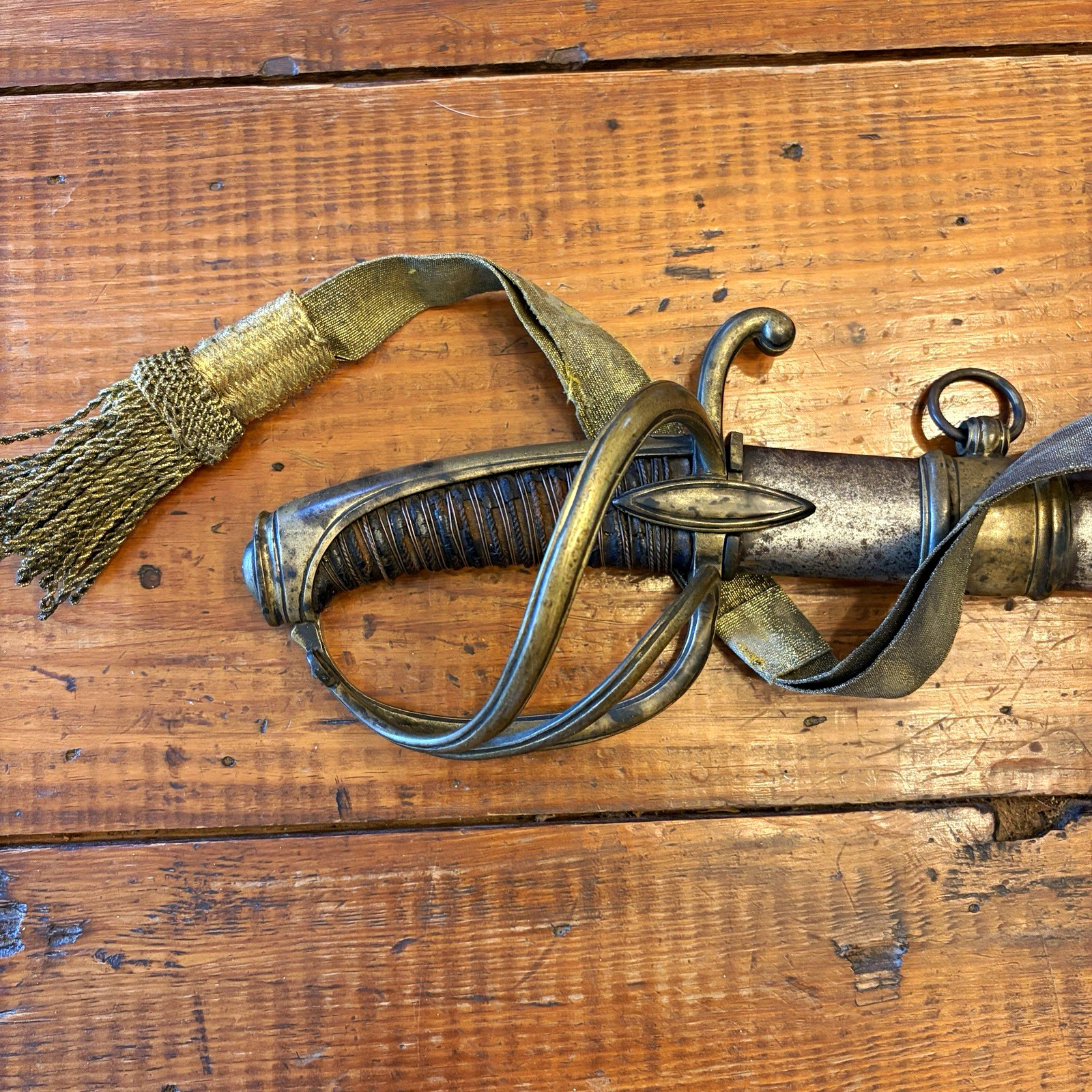 Antique Original French Officers Saber, Blued and Etched Blade, w/ sword knot Antique Original French Officers Saber, Blued and Etched Blade, w/ sword knot