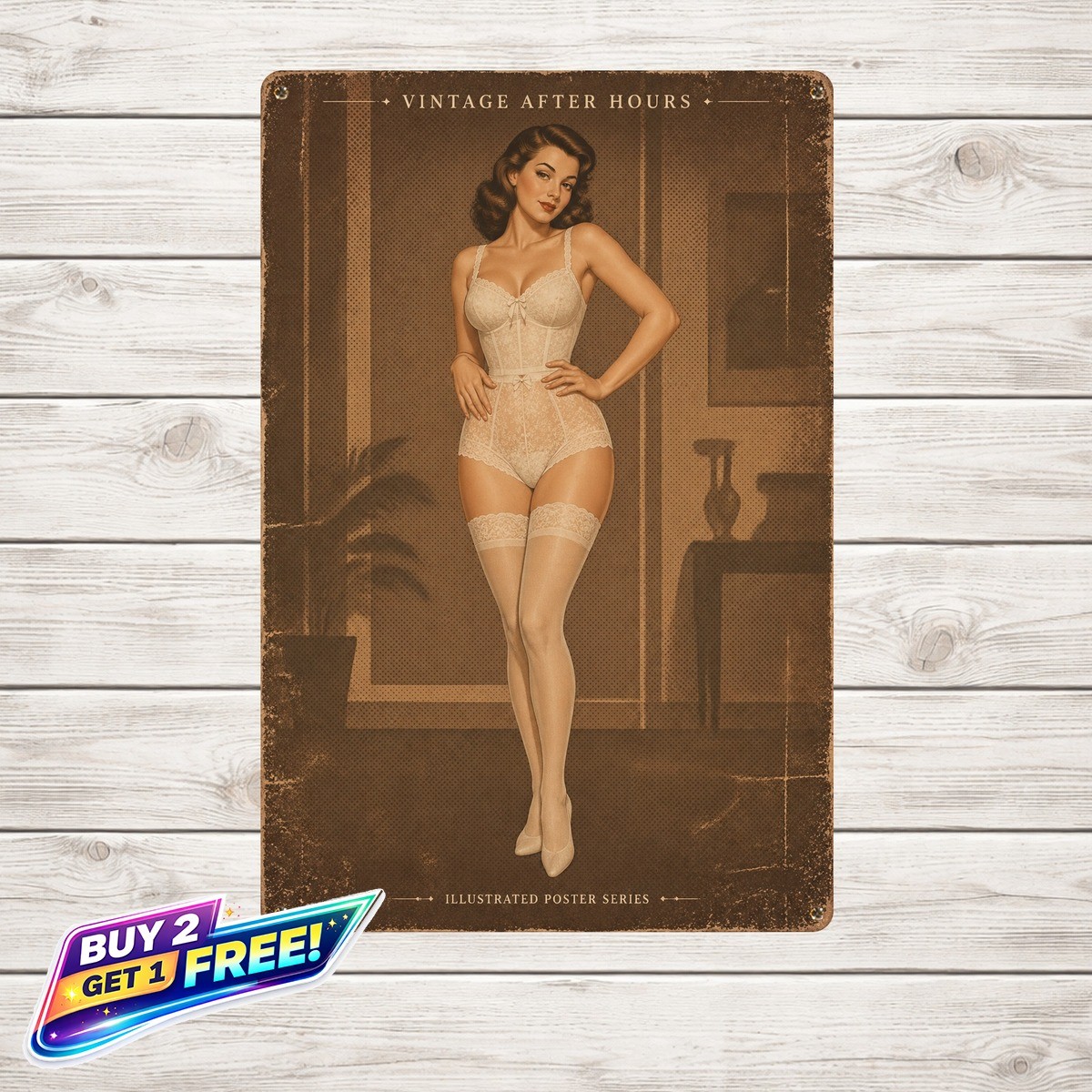 Sexy Pinup Bikini Thong Butt Girl Metal Tin Sign Retro Bar Wall Art