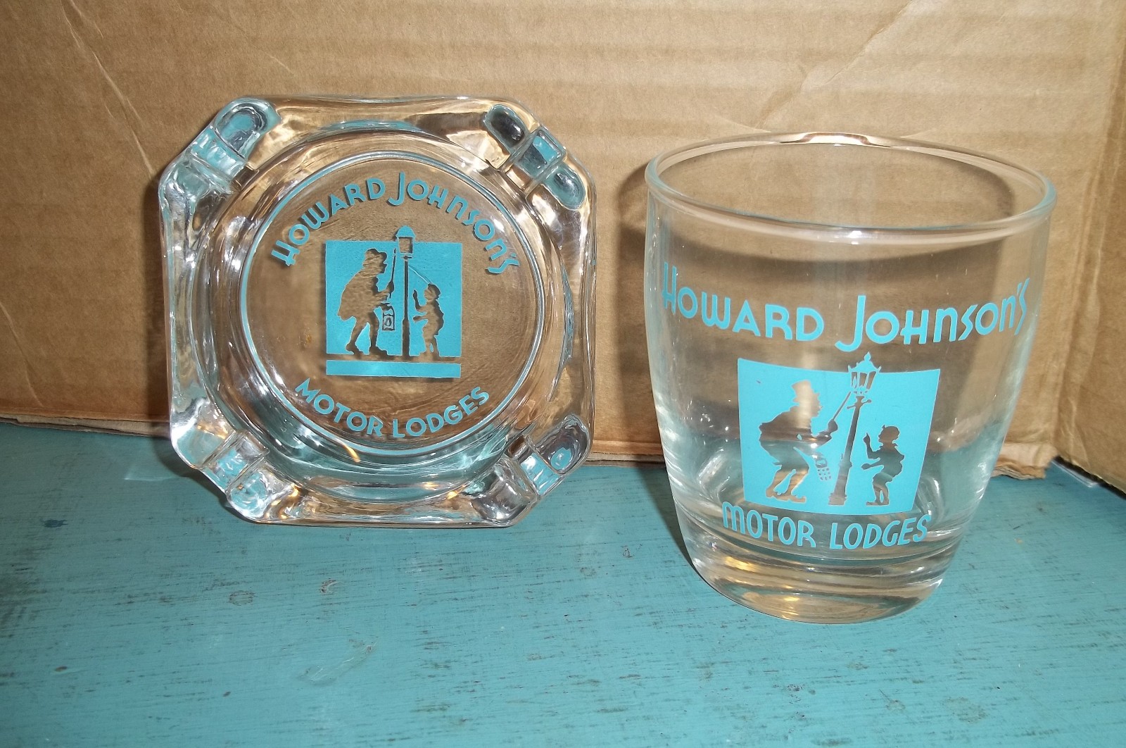 Howard Johnsons Motor Lodges Vintage Glass + Ash Tray Turquoise Howard Johnsons Motor Lodges Vintage Glass + Ash Tray Turquoise