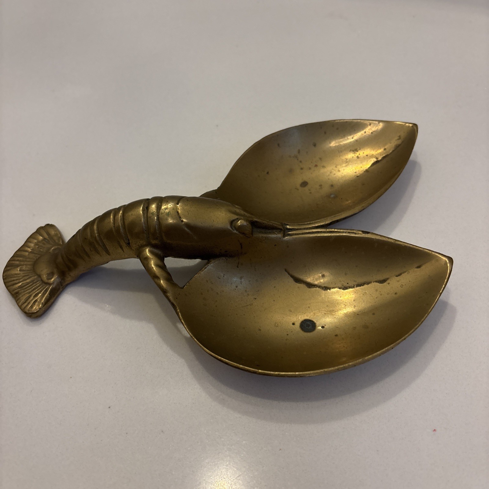 Vintage Brass Lobster Ashtray Trinket Dish Ash Tray 10” Long Large MCM NAUTICAL