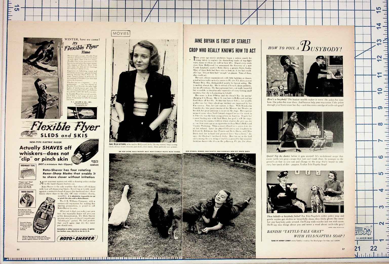 1930s Jane Bryan Magazine Page Hollywood Starlet Roto-Shaver Flexible Flyer Ads 1930s Jane Bryan Magazine Page Hollywood Starlet Roto-Shaver Flexible Flyer Ads