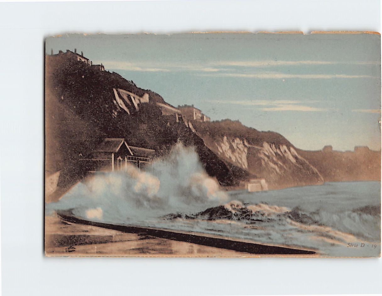Postcard Tempête À La Côte des Basques Biarritz France