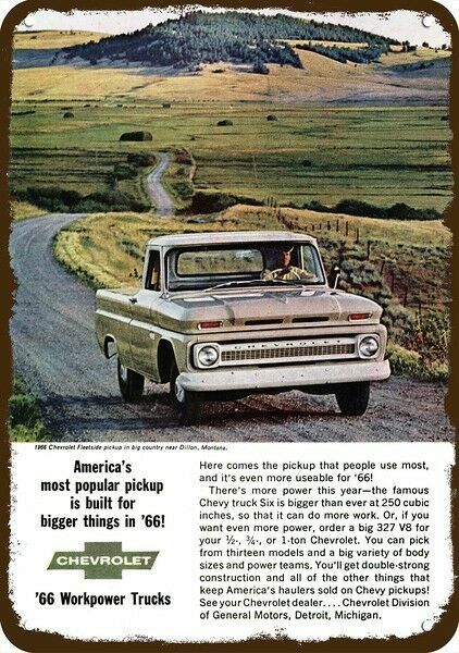 1966 CHEVROLET FLEETSIDE Pickup Truck @ DILLON MONTANA Vintage-Look METAL SIGN 1966 CHEVROLET FLEETSIDE Pickup Truck @ DILLON MONTANA Vintage-Look METAL SIGN