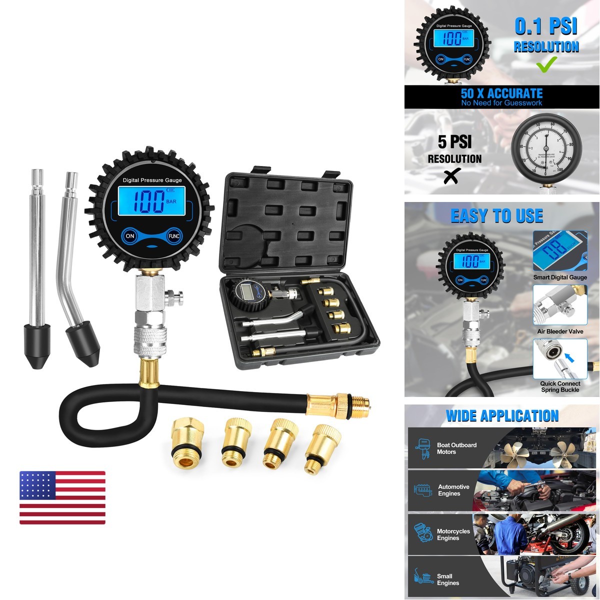 BETOOLL 8pcs Digital Compression Tester 0-300PSI for Petrol Engine Cylinder BETOOLL 8pcs Digital Compression Tester 0-300PSI for Petrol Engine Cylinder