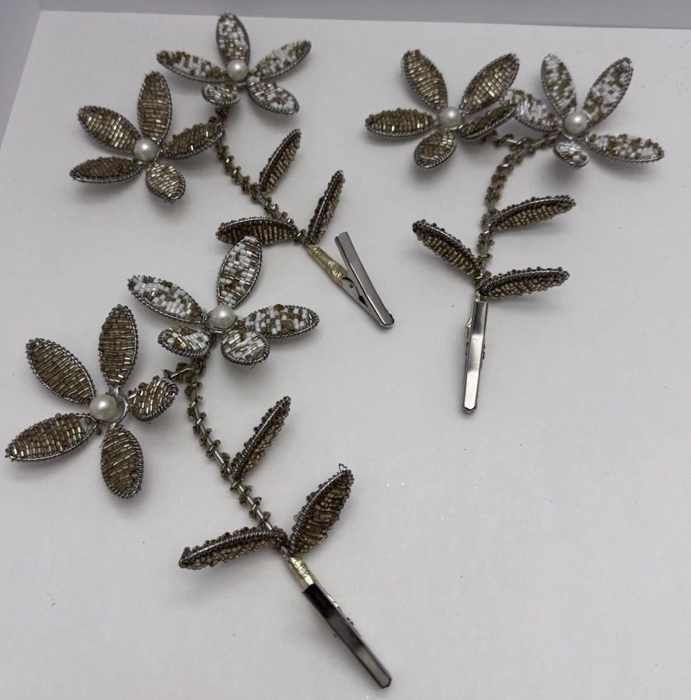 Beaded Flower Christmas Ornament Lot Of 3 New