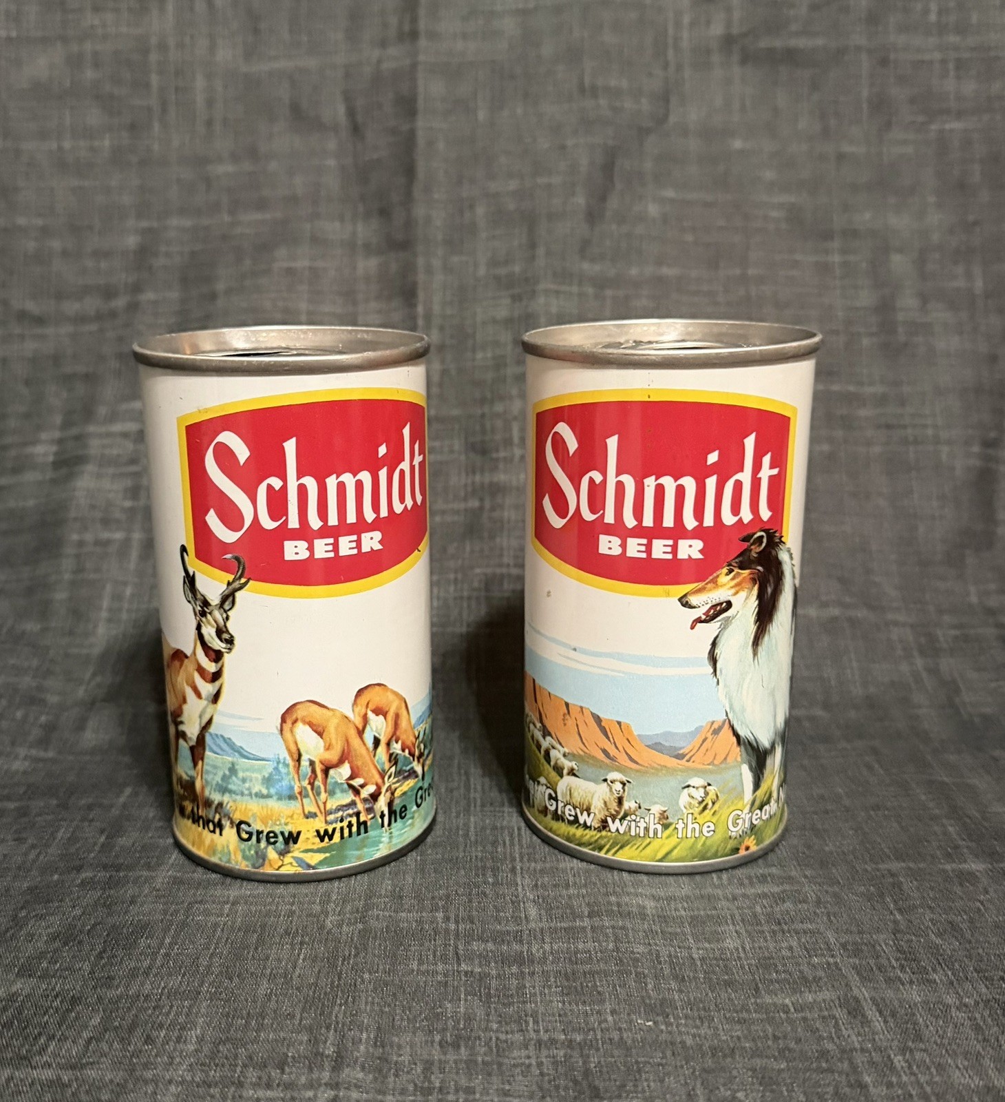 Schmidt Beer Cans Yellow Band Lot Of 2  Early Designs Empty Cans NM