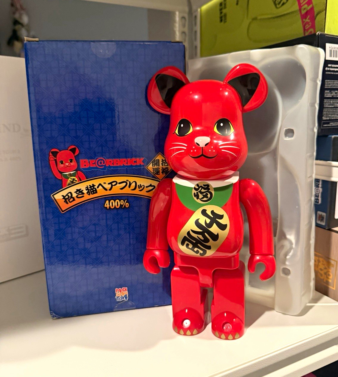 Medicom Toy BE@RBRICK Maneki-neko Lucky Cat 400% Red Plastic Figure 15+