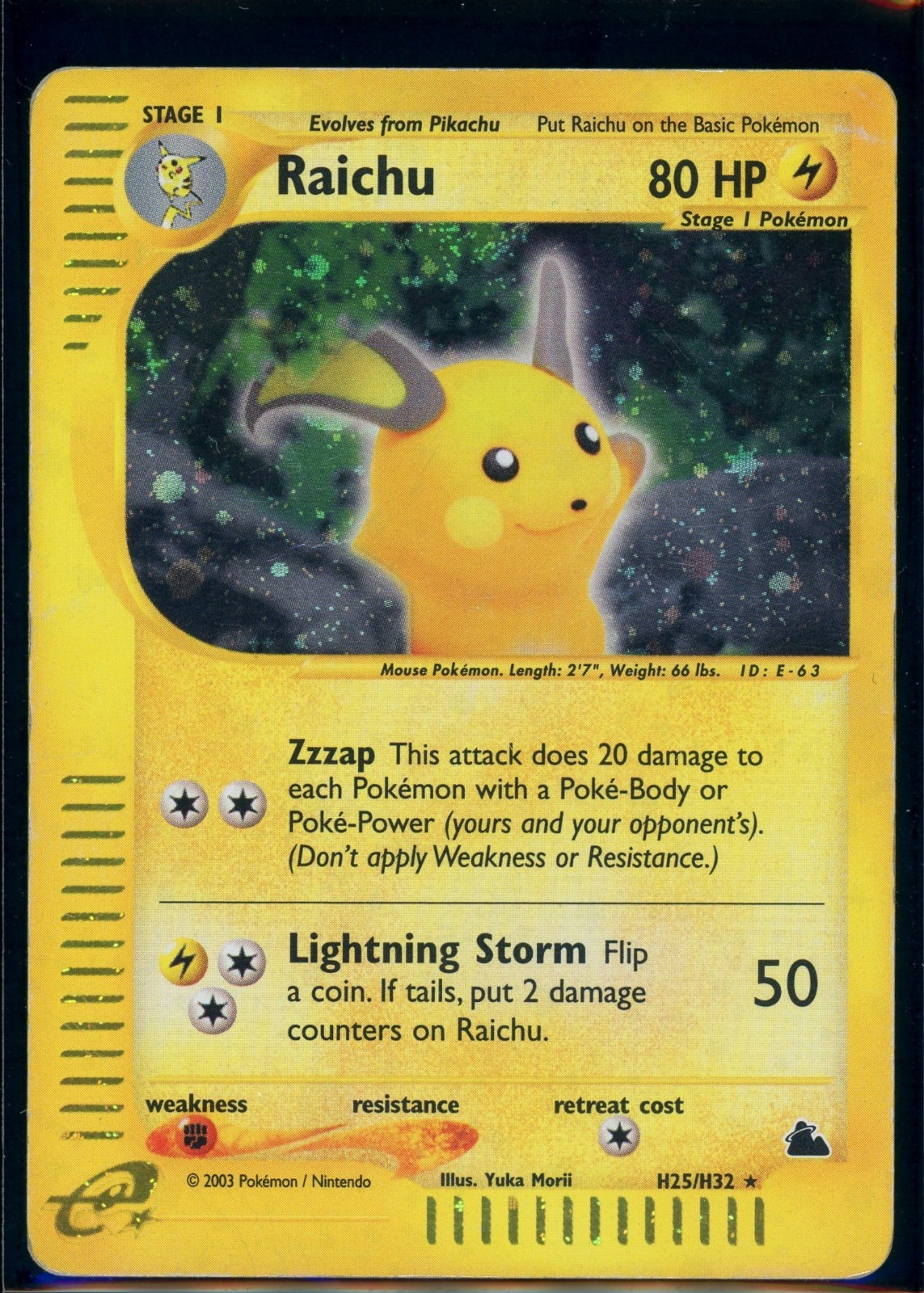 Pokemon SKYRIDGE - #H25/H32 Raichu - Holo - ENG - Heavily Played Pokemon SKYRIDGE - #H25/H32 Raichu - Holo - ENG - Heavily Played