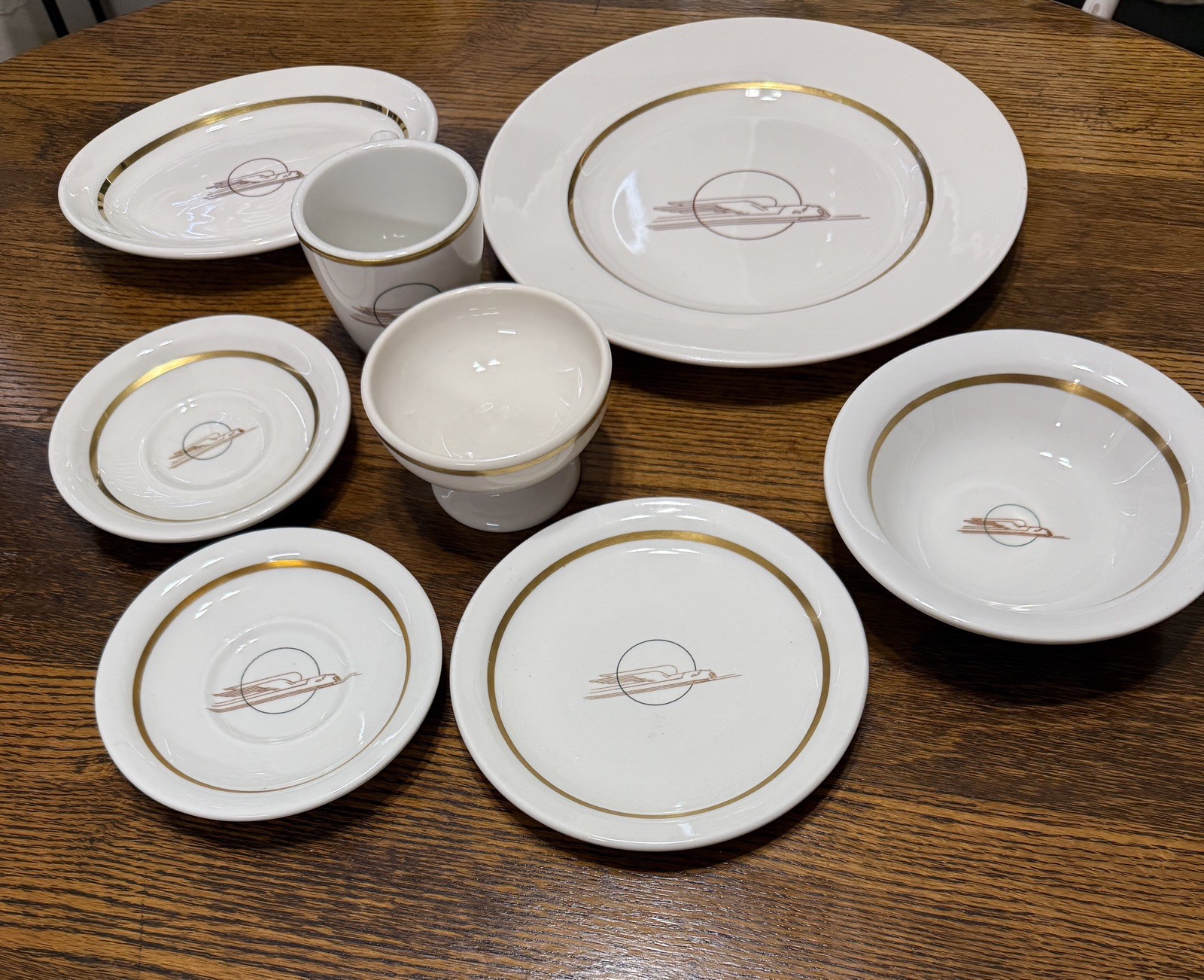 8 Pieces of Vintage Union Pacific Railroad Winged Streamliner Dinnerware