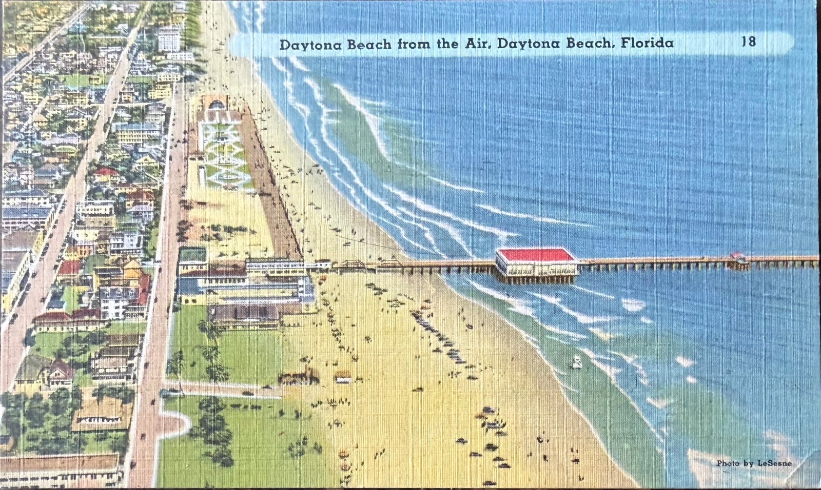 Postcard Daytona Beach From The Air Daytona Beach FL Linen Not Posted