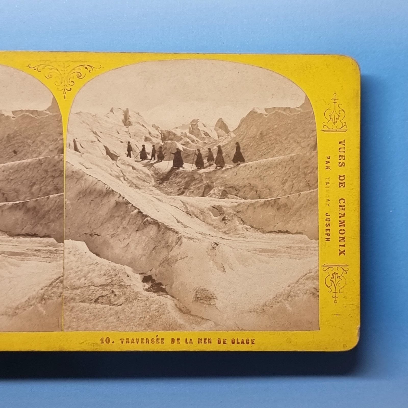 Chamonix Stereoview C1870 Real Photo France Victorian Ladies Traverse Glacier