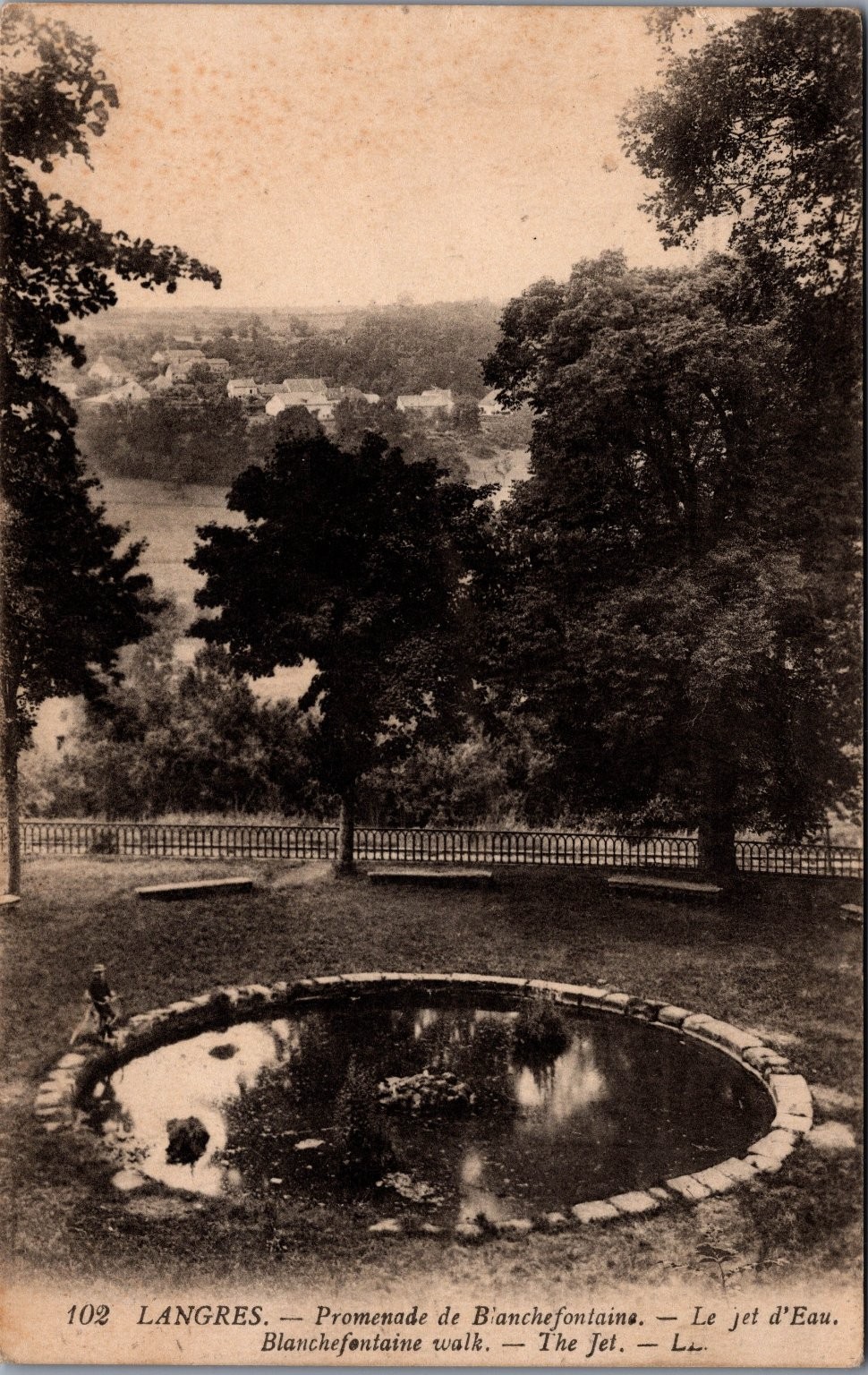 Langres Blanchefontaine Walk Pond Fountain France RPPC Postcard 1919 Langres Blanchefontaine Walk Pond Fountain France RPPC Postcard 1919