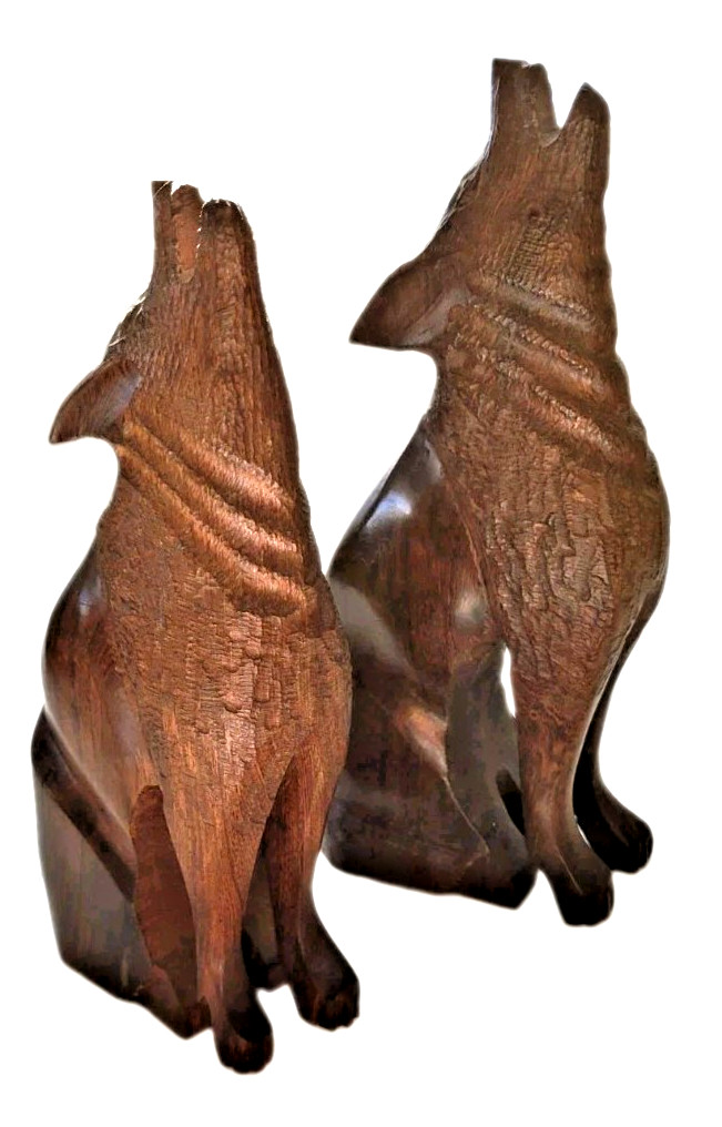Rare Vintage Hand Carved Ironwood Set of Wolves 10&9 Rare Vintage Hand Carved Ironwood Set of Wolves 10&9