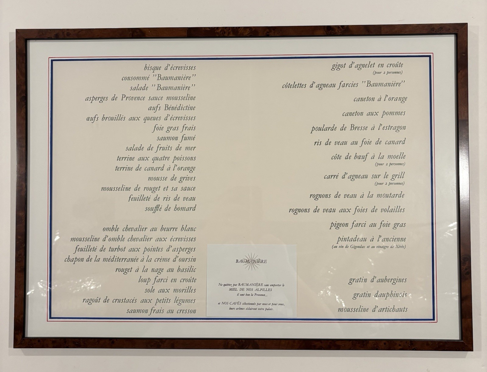 1970’s Orig. Menu L’Oustau De Baumaniere & Raymond Thuilier 3 Michelin Stars 1970’s Orig. Menu L’Oustau De Baumaniere & Raymond Thuilier 3 Michelin Stars
